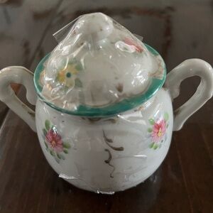 Vintage Floral Ceramic Sugar Bowl with Lid